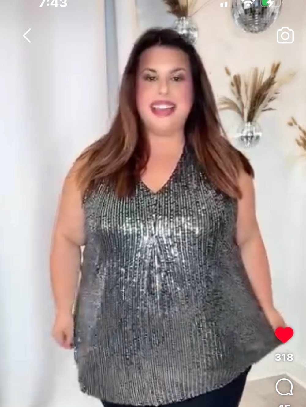 Plus Sleeveless Metallic Sequin V-Neck Tank Top - Silver